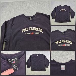 Vintage Polo Jeans Co Ralph Lauren Sweatshirt Mens 2XL Navy Flag Crewneck Y2K